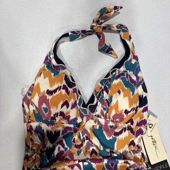 GOTTEX PROFILE Tankini Top Size 8 Echo Halter Neck Multicolor Ruffled Hem Beach - Picture 5 of 9